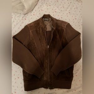 Unisex brown pleather/corduroy sports bomber jacket//Sears Sportswear//L